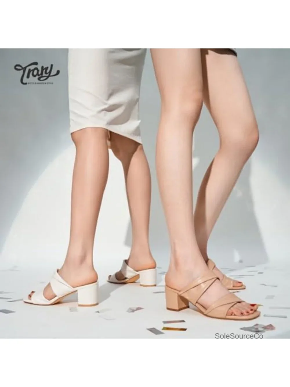 Square Toe Chunky Block Heels Sandals 2inch Cushion Footbed Strappy Slide
